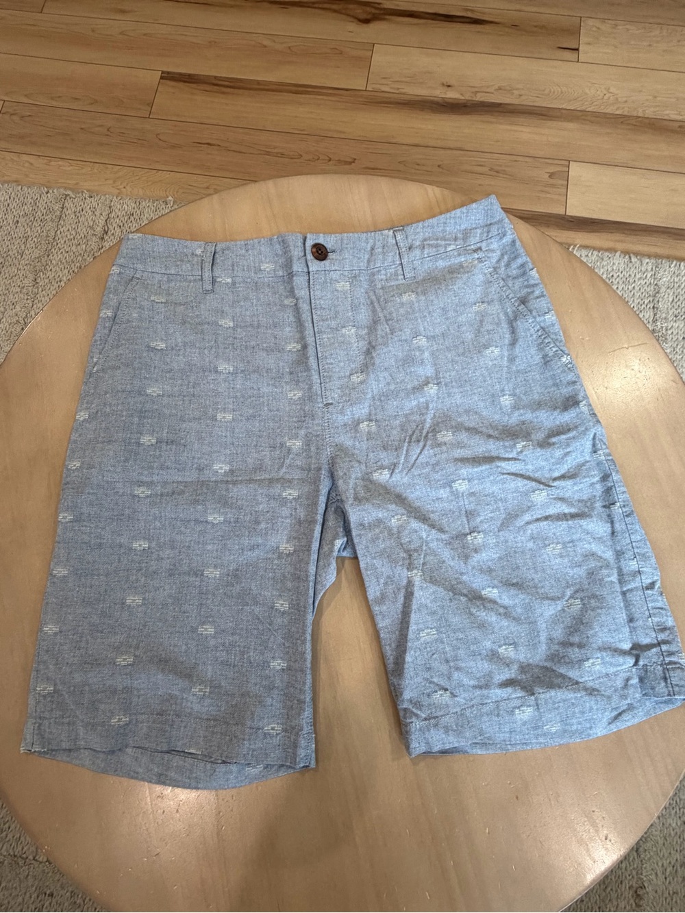 PAIGE Light Blue Chambray Flat-Front Shorts